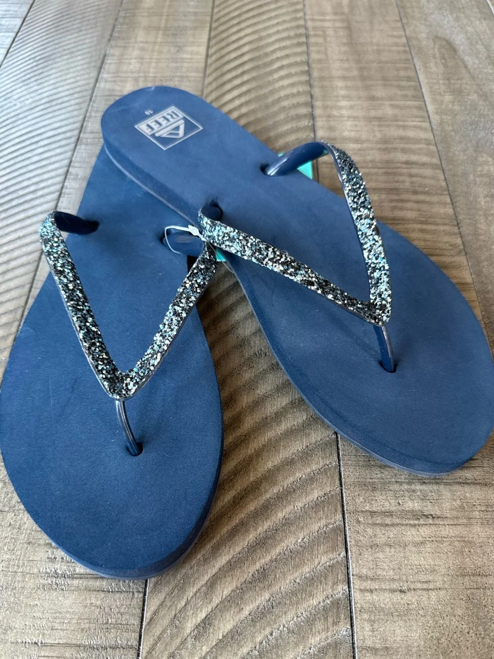 Reef Navy Stargazer Sparkle Flip Flops Women's Size 10 (NWT)